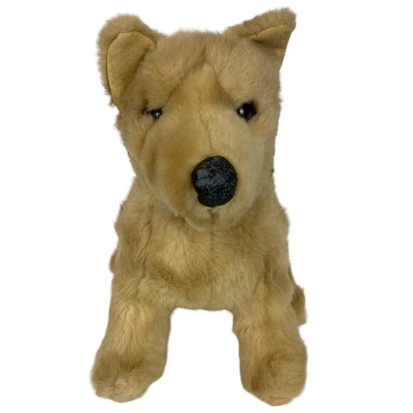 Aux Nations Plush German Shepherd Dog Stuffed Animal Seated Tan Black France - Picture 10 of 11